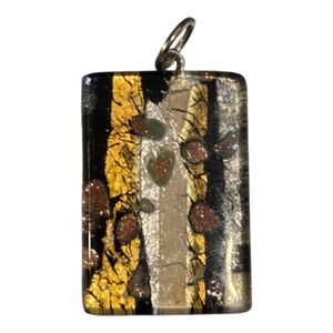 Vintage Signed Murano Glass Pendant With Gold Leaf On Black Back.